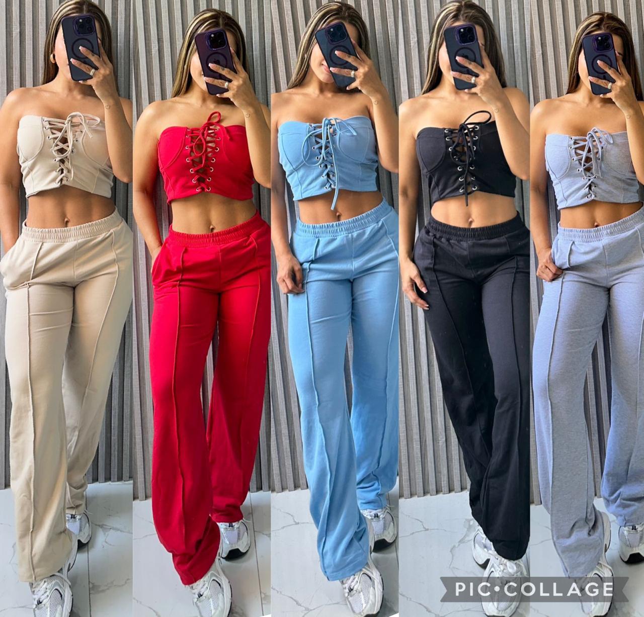 Conjunto Femenino Blusa Corset y Pantalón – Estilo Moderno y Elegante