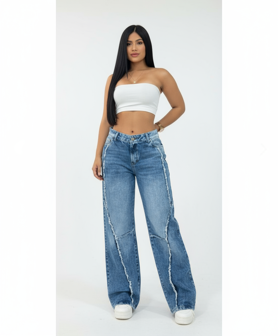 Jean Baggy Rígido Desmechado para Mujer – Cintura Alta, Corte Moderno y Estilo Único