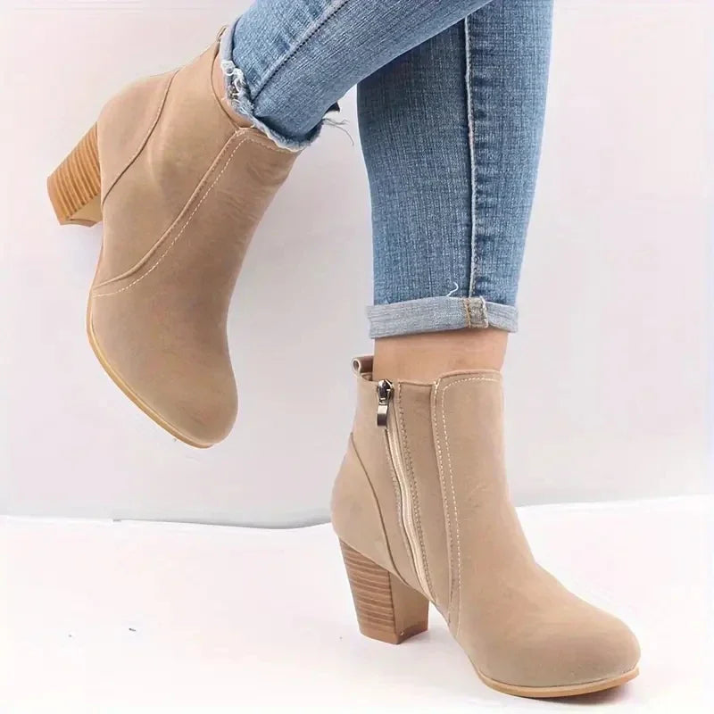Chunky Zip Ankle Boots – Autumn/Winter Timeless Fashion with Comfort Heel