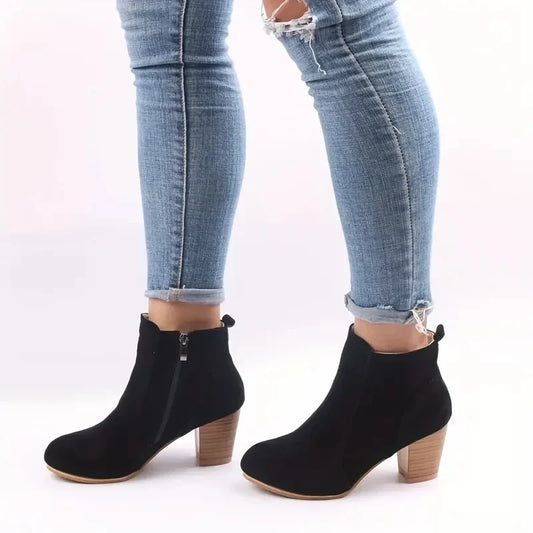 Chunky Zip Ankle Boots – Autumn/Winter Timeless Fashion with Comfort Heel
